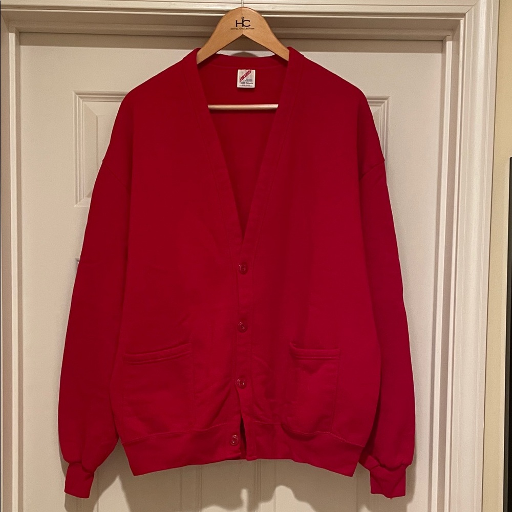 Jerzees Red Men's Cardigan Sweater